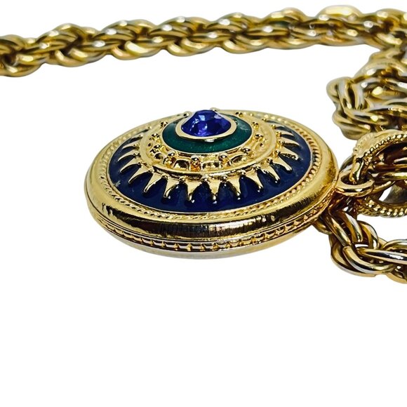 Jackie Kennedy Chunky Gold Tone Rope Chain Necklace W/Reversible Pendant (6002) - Picture 8 of 9